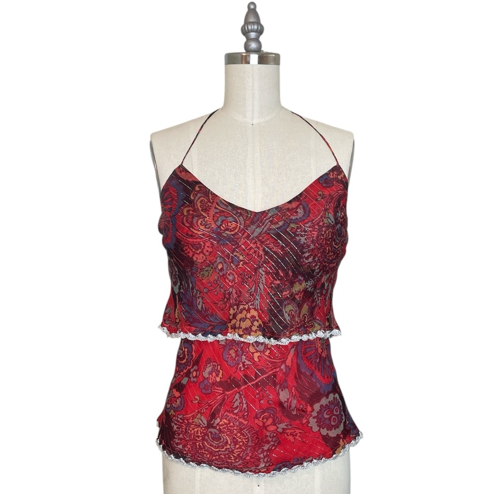 RUTH Vintage Y2K Paisley Silk Floral Halter Tank Top \\ 6